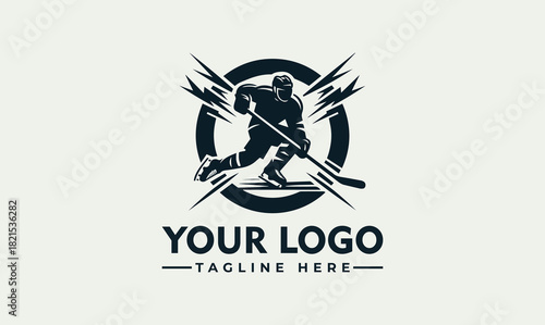 Hockey player silhouette vector logo illustration for sports club branding design.