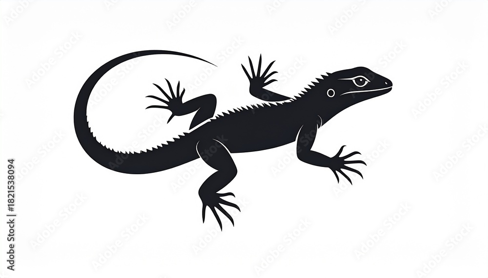 Fototapeta premium Isolated black silhouette of a lizard on a white background, perfect for graphic design and educational purposes