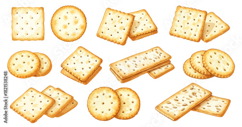 クラッカー・ビスケットのセット（丸型・角型・シード入り）,スナック菓子,焼き菓子,軽食,アペタイザー,水彩,リアル