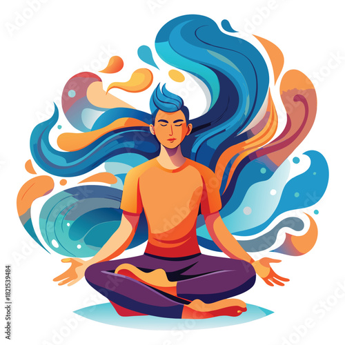 Meditation illustration with colorful waves for wellness and relaxation. meditation