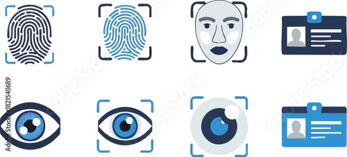 Biometric Identification Icons Security, Fingerprint, Face, and Eye Scans