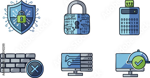 Cybersecurity Icon Set Protecting Digital Assets with Security Measures