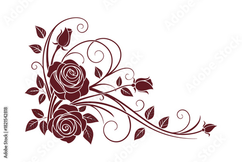 Elegant Rose Floral Vector Ornament Corner Design