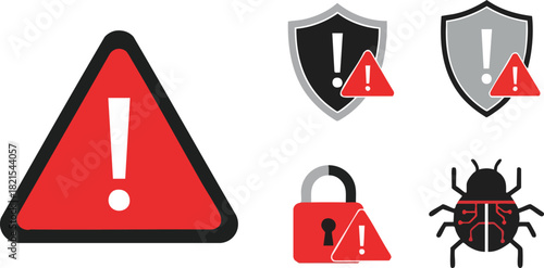 Cybersecurity Warning Icons Alert Signs for Online Safety and Data Protection