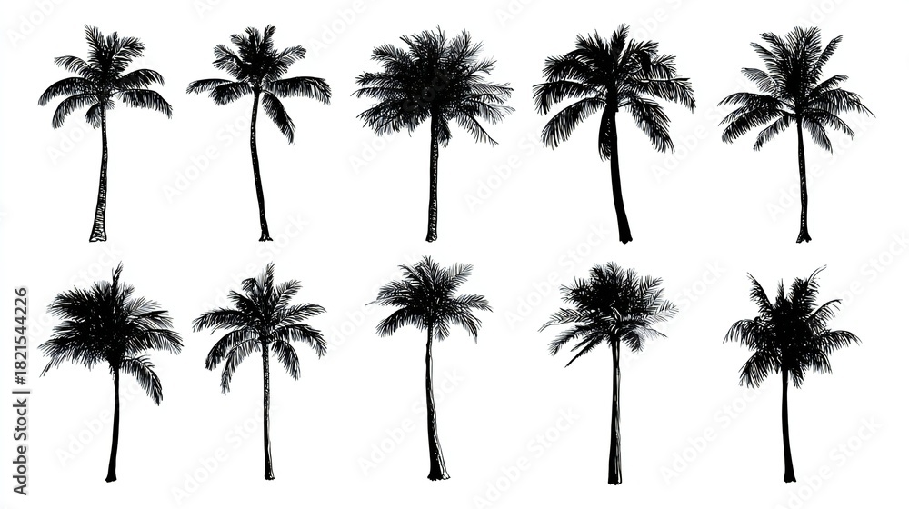 Fototapeta premium Tropical Palm Tree Silhouettes Set - Nature Design