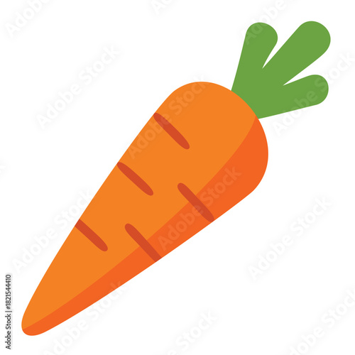 A bright orange carrot with green leaves, symbolizing healthy vegetables, fresh produce, organic food, and nutrition
