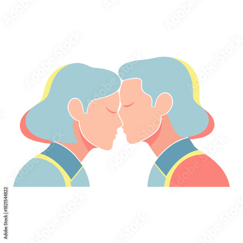 Romantic couple touching foreheads illustration for Valentine’s Day love, affection and intimate relationship themes, isolated