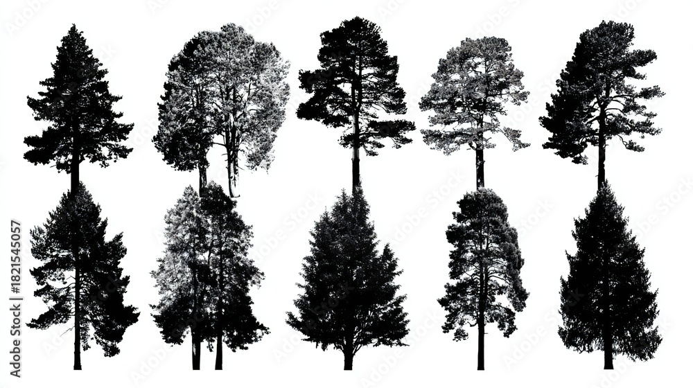 Fototapeta premium Diverse Tree Silhouettes - Nature Elements