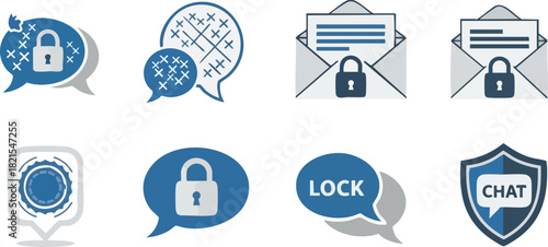 Secure Communication Chat Icons Set for Privacy & Safety