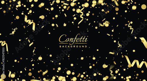 Festive party with gold confetti in black background