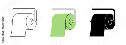Toilet paper roll on metal holder icon set. Hygiene toilet paper. Vector illustration