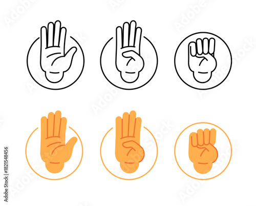Hand gesture domestic violence, insecurity. Sign language. Gesture for help. Line hand violence at home signal for help. Stop symbol or pictogram. Modern trendy flat cartoon style.