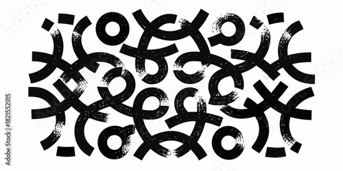 Abstract black and white pattern with circles and intersecting lines