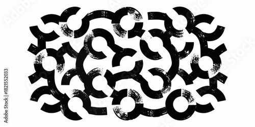 Abstract black and white geometric pattern with brush stroke texture