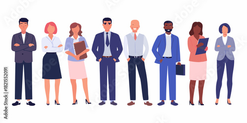 Diverse business team standing together on white background