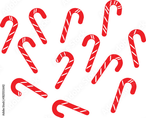 christmas candy cane red color set design for festival, Candy Cane Icon with Spiraling Red and White Stripes for Holiday Celebrations, cards, and decorations.. 