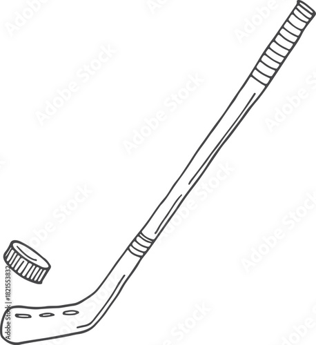 A hockey stick and a brush are shown together