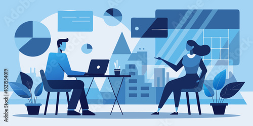 Business meeting illustration with charts and graphs in a modern office setting concept design | svg | ai generated