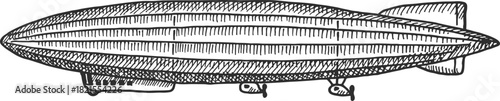 A black and white drawing of a large zeppelin