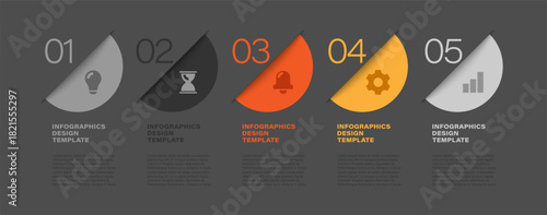 Vector business and marketing infographics with five steps, options or processes. Business layout for presentation slides.