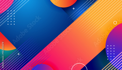 Vibrant abstract geometric background with colorful gradient circles, overlapping shapes, and modern design elements.
