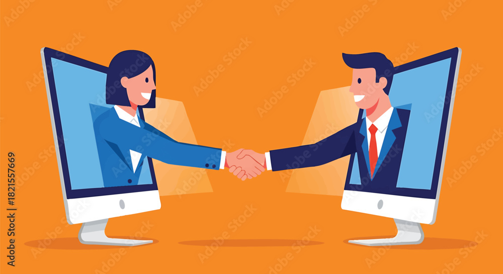 Obraz premium Digital Business Agreement and Partnership Across the World Reaching New Opportunities Through Global Virtual Connection Online Meeting for Success and Corporate Growth Technology for Collaboration