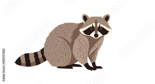 Detailed vector illustration of a North American raccoon with its characteristic masked face and ringed tail on a white background.