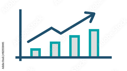 Minimal vector icon of a rising bar chart with an upward arrow showing financial growth