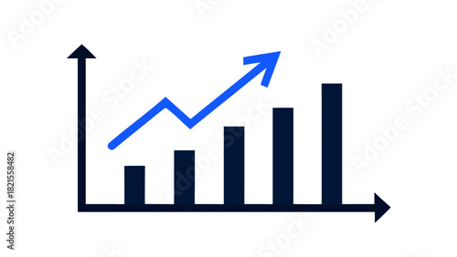 Minimal vector icon of a rising bar chart with an upward arrow showing financial growth