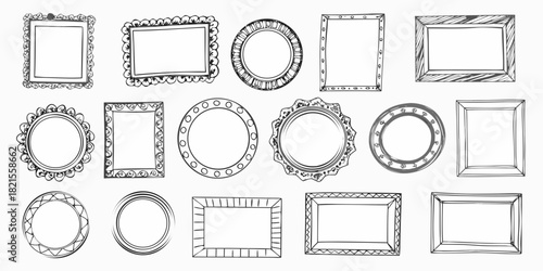 Hand drawn frame collection decorative borders sketchy style black and white