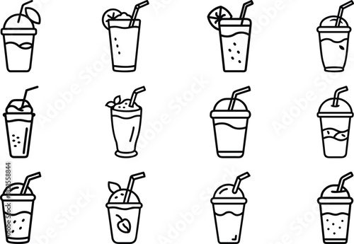 Minimalist Food & Drink Line Art Icon Set – Breakfast, Snacks, Coffee, Pastry, Pizza, Ramen, Wine, Asian Cuisine – Editable Black Outline Vector Bundle for Digital Use