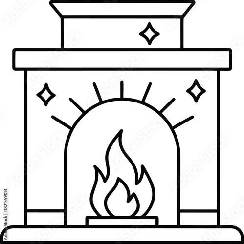 Simple outlined fireplace with flames sparkles hearth