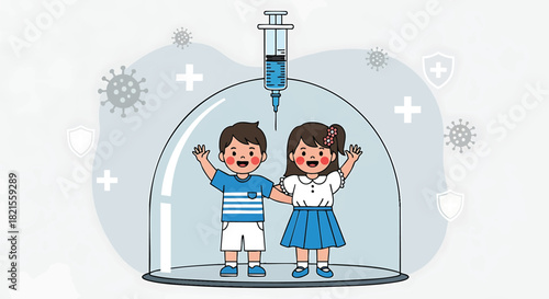 Vaccination Campaign for Children Protecting Kids from Viruses with Vaccine and Safe Environment Concept Illustrating the Importance of Child Immunization for a Healthy Future