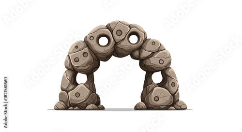 Ancient stone archway made of weathered and cracked rocks providing a portal or entrance for a fantasy game or story.