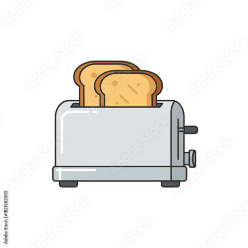 Cartoon Illustration of a Silver Toaster with Two Slices of Golden Toast.