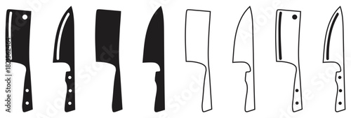 Kitchen Knife Silhouette and Outline Collection.
