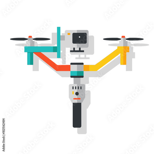 Colorful Flat Design Drone with Action Camera and 3-Axis Gimbal.