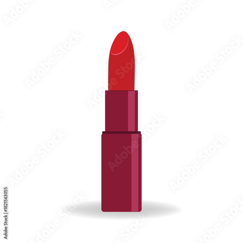 A sleek red lipstick vector illustration with a glossy finish and a stylish dark red casing.