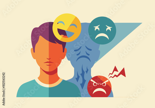 Emotional spectrum: flat design of expressions showcasing diverse moods