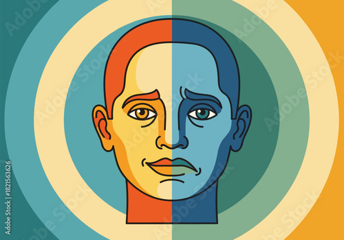 Colorful abstract portrait with dual tone circular background