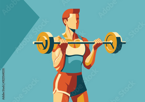Dynamic abstract athlete lifting weights in colorful fitness art design