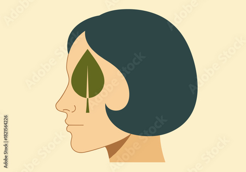 Modern portrait with leaf tear symbolizing nature and emotion in minimalist style
