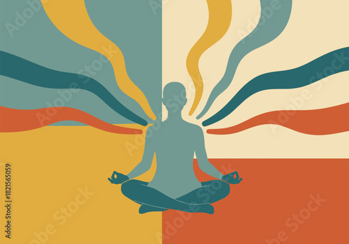 Abstract meditative yoga silhouette with flowing lines and calming colors