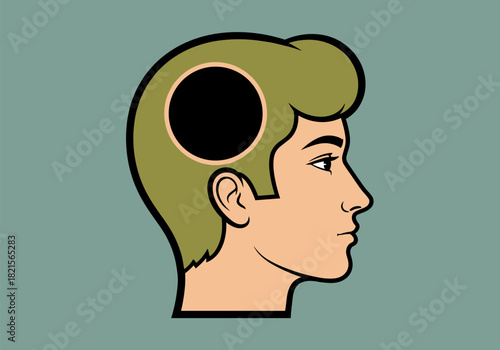 Profile of man with empty mind concept on teal background