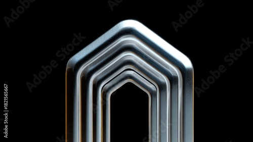 Close-up of a metal object, which appears to be a hexagon-shaped structure. the hexagon is made up of multiple layers of metal, with the top layer being the largest and the bottom layer being smaller.