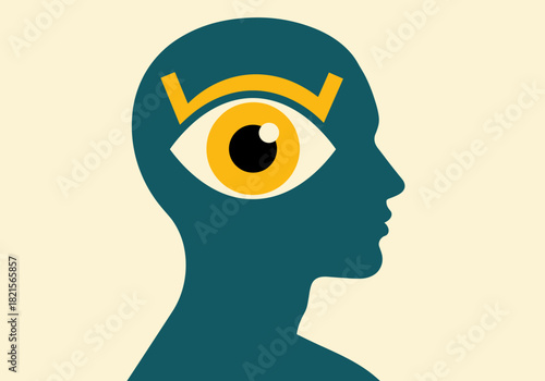 Abstract profile with eye graphic in minimalist silhouette style
