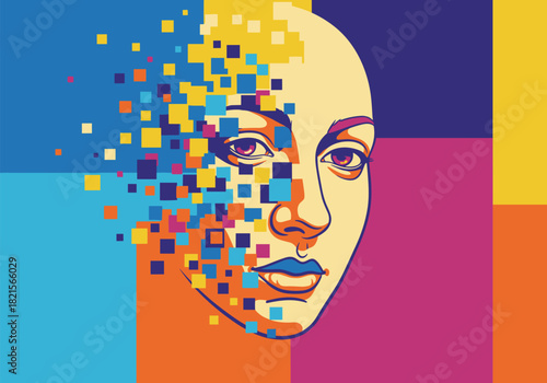 Abstract portrait with colorful pixelated effect