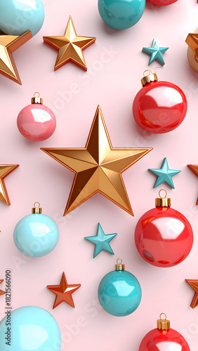 Groovy Retro Repeat, Christmas: Festive Christmas arrangement of star and ornament create groovy vintage vibe with joyful, bold and geometric style