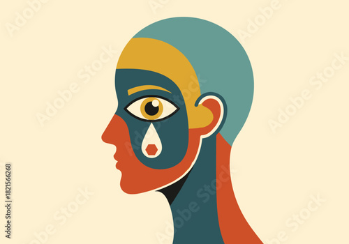Abstract colorful human face profile with geometric shapes and bold colors