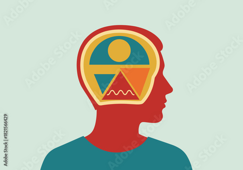 Colorful abstract human head profile with geometric shapes